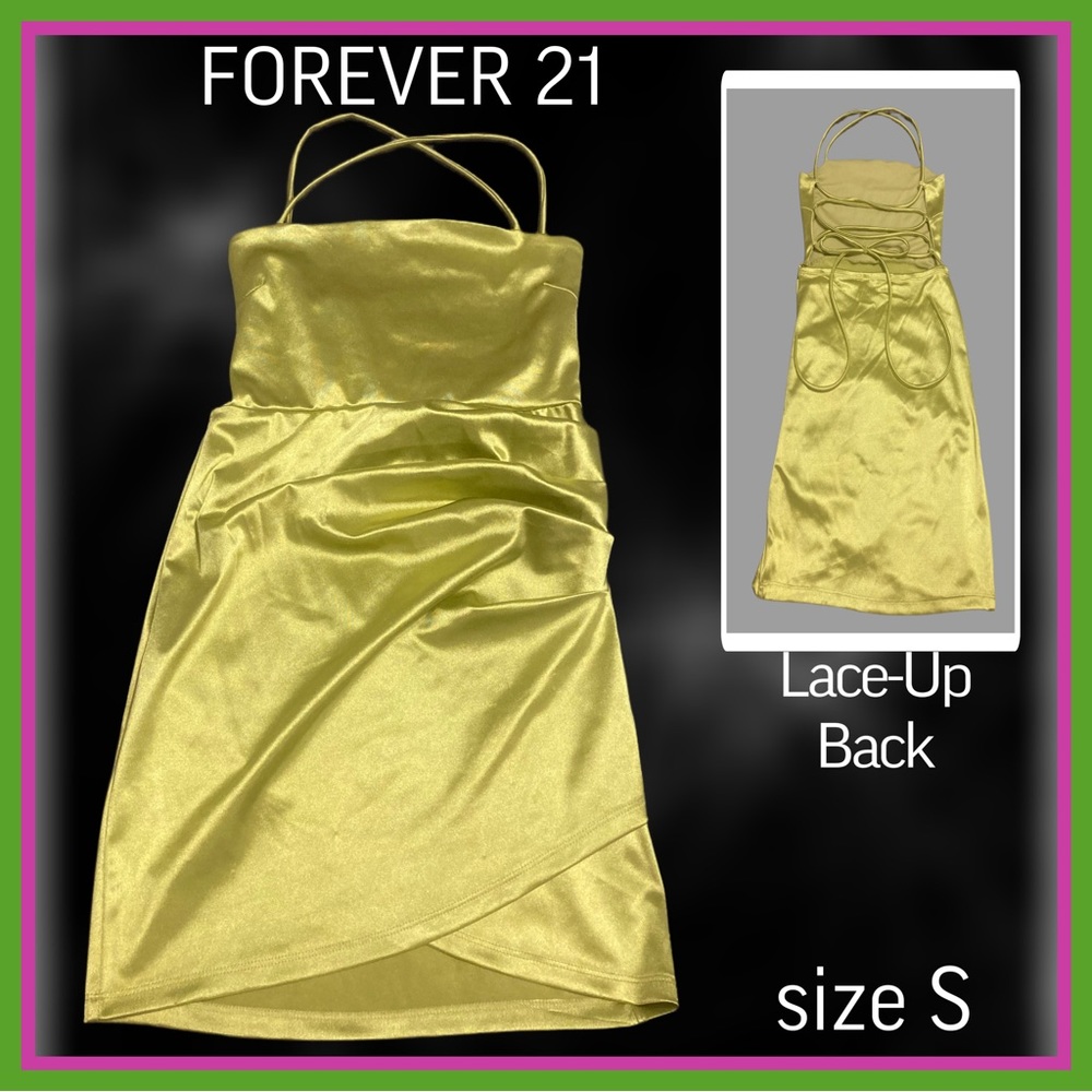 FOREVER 21 LIME PARTY DRESS WITH LACE UP BACK size S
